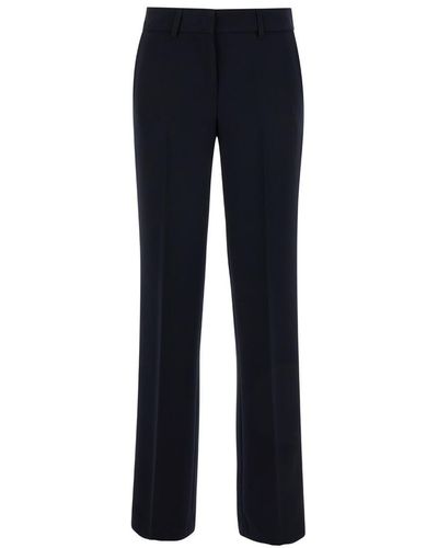 Plain Straight Trousers With Belt Loops - Blue