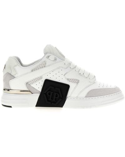 Philipp Plein Mix Leather Low Top Trainers - White