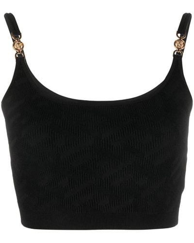 Versace 'la Greca' Knitted Cropped Top - Black