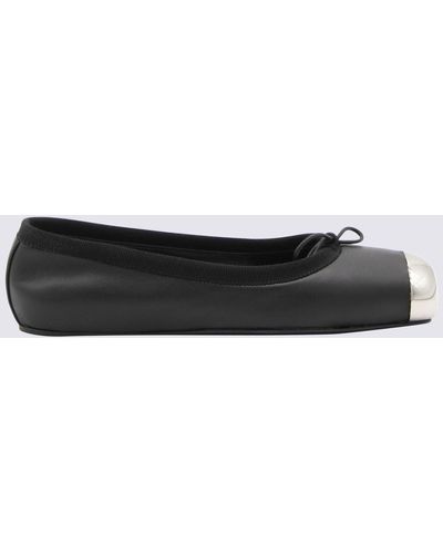 Alexander McQueen Black Leather And Silver Metal Flats