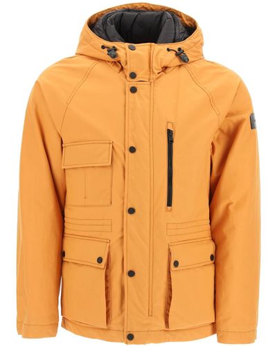 Woolrich Mountain Down Jacket In Waxed Cotton - Orange