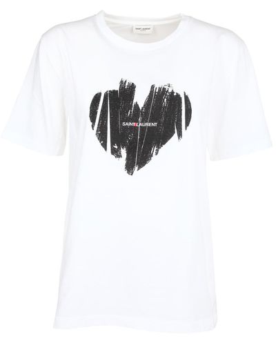 Saint Laurent White And Black Heart T-shirt