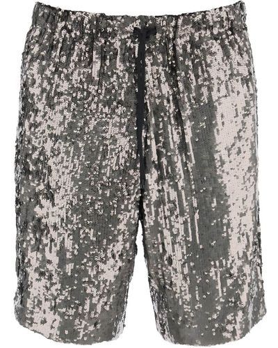 Dries Van Noten Piperi Sequin Bermuda Shorts - Gray