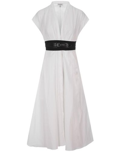 Alaïa Poplin Midi Dress With Crossed Belt - White