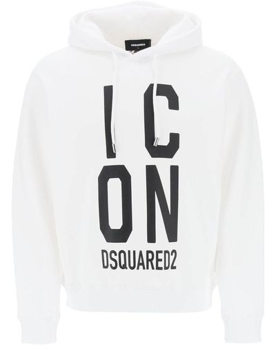 DSquared² 'icon Squared' Cool Fit Hoodie With Logo Print - White