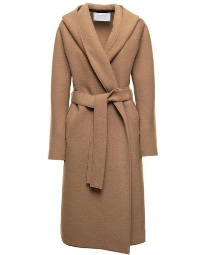 Harris Wharf London Camel Brown Wrap Coat In Wool Woma - Natural