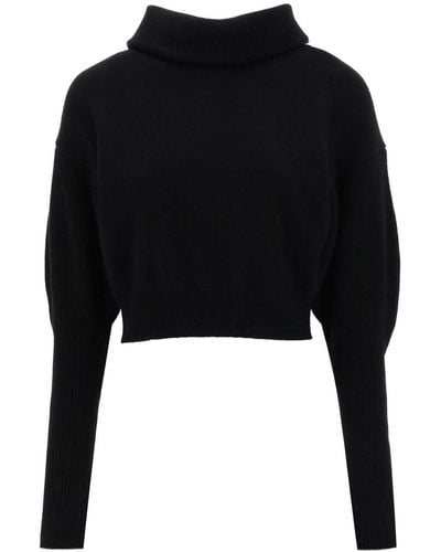 Alexander McQueen Cropped Funnel-neck Jumper In Wool And Cashmere - Black