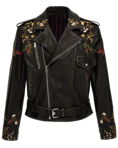 Etro Nail Floral Embroidery Casual Jackets, Parka - Black