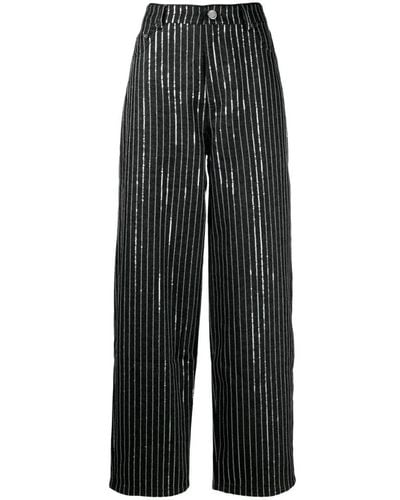 ROTATE BIRGER CHRISTENSEN Sequinned Striped Wide-leg Pants - Black