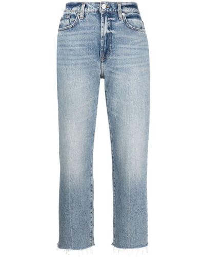 7 For All Mankind Logan Fringed Cropped Jeans - Blue