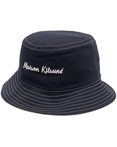 Maison Kitsuné Bucket Hat With Embroidery - Blue