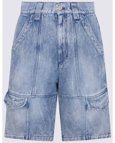Isabel Marant Blue Cotton Denim Cargo Shorts