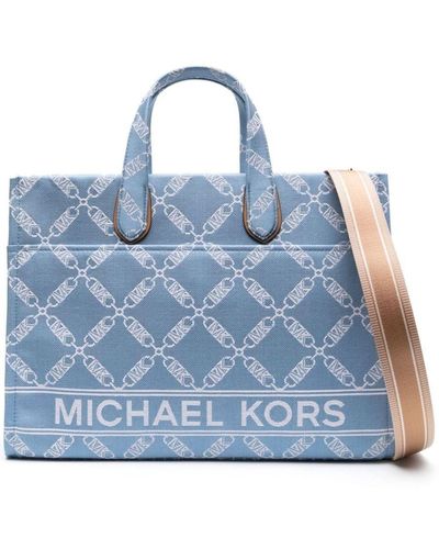Michael Kors Denim Multicolor Canvas Blauwe Tote Bag - Blue