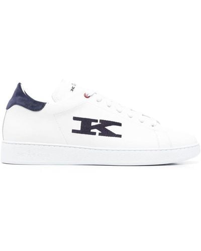 Kiton White And E Sneakers With Logo And Contrasting Stitching In Leather Man
