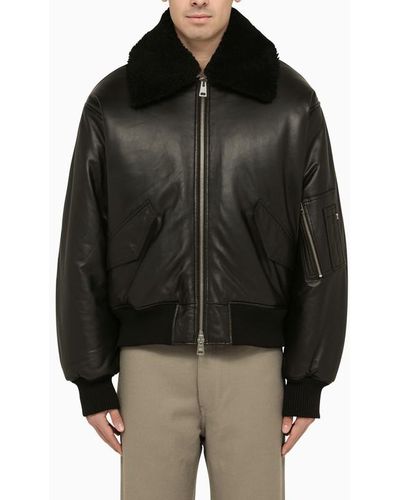 Ami Paris Black Leather Bomber Jacket