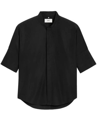 Ami Paris Mandarin Collar Shirt - Black