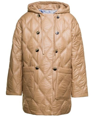 Ganni Hooded Quilted Jacket - Natural