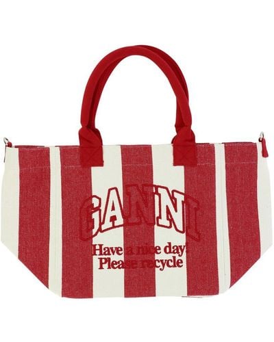 Ganni Striped Tote Bag - Red