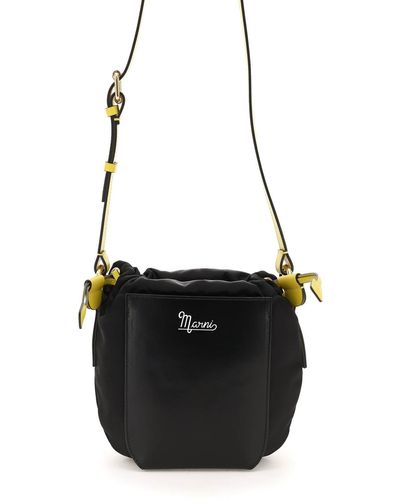Marni Econyl And Leather Crossbody Bucket Bag - Black