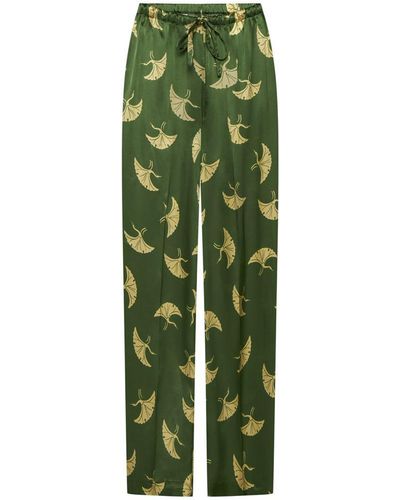 Dries Van Noten Print Silk Trousers - Green