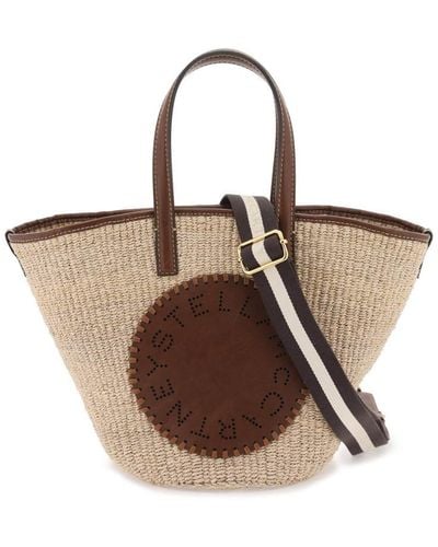 Stella McCartney Raffia Shoulder Bag With Logo - Brown