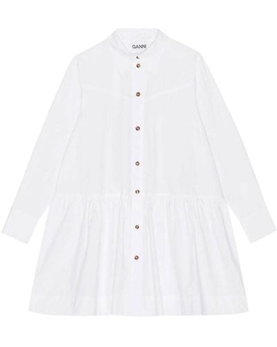 Ganni Organic Cotton Mini Shirt Dress - White