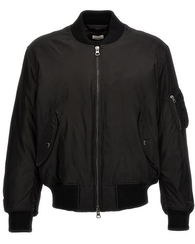Burberry 'graves' Padded Bomber Jacket With Back Emblem Embroidery - Black