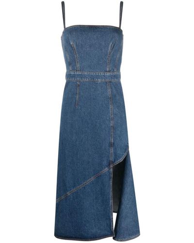Alexander McQueen Asymmetric Denim Midi Dress - Blue