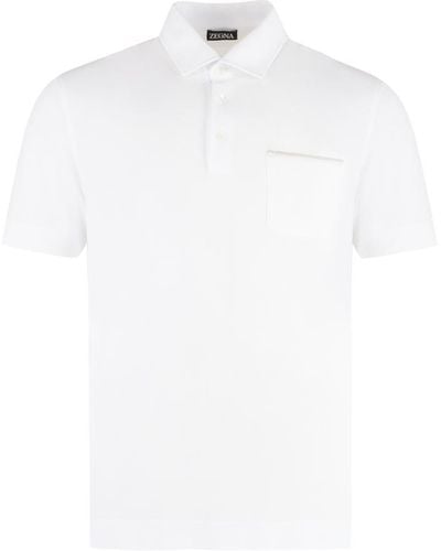 ZEGNA Short Sleeve Cotton Pique Polo Shirt - White