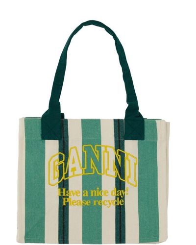Ganni Canvas Tote Bag - Green