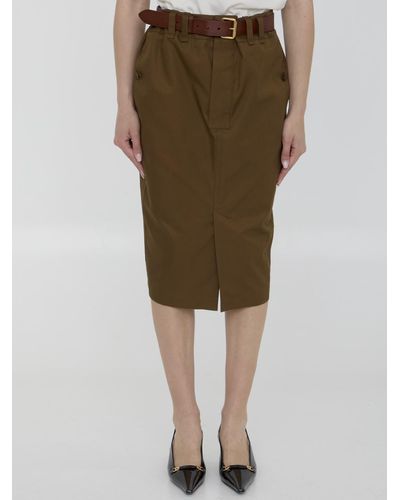 Saint Laurent Twill Pencil Skirt - Green