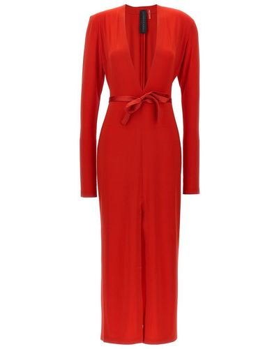 Norma Kamali Long Deep V-neck Dress Dresses - Red