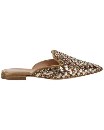 Alberta Ferretti Brown Mules With Embroideries In Leather And Acetate Woman