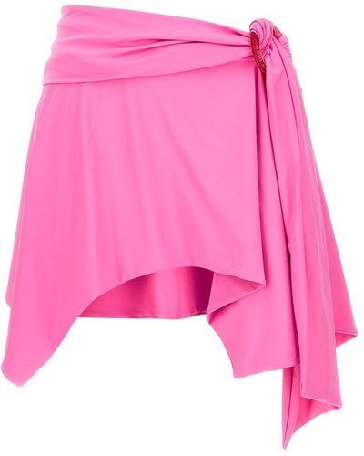 The Attico Asymmetric Miniskirt With Ruched Detailing In Pink Technical Fabric