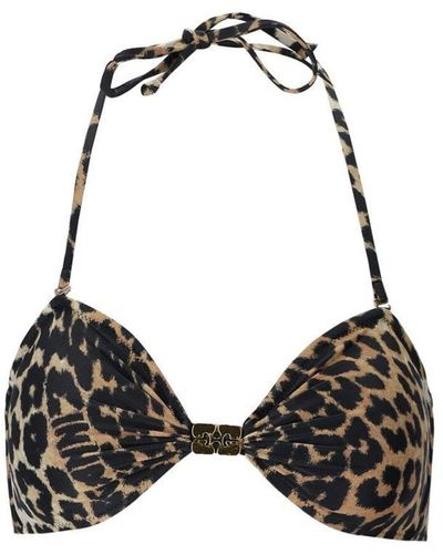 Ganni Leopard Print Bandeau Bikini Top - Black