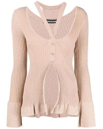 ANDREADAMO Ribbed Knit Cardigan W/double Layers Clothing - Pink