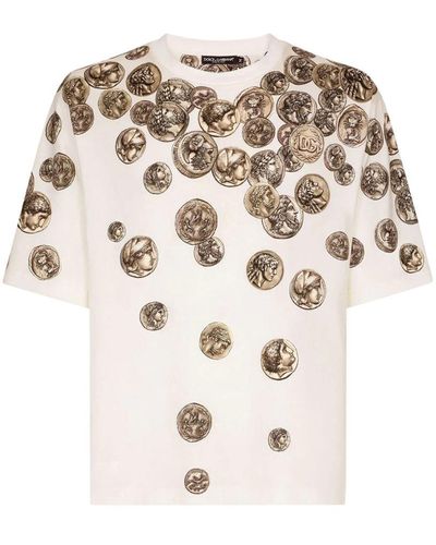 Dolce & Gabbana Oversized T-Shirt With All-Over 'Monete' Print - White