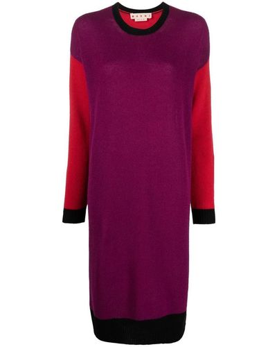 Marni Colour-block Cashmere Knitted Dress - Purple
