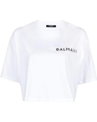 Balmain Logo-appliqué Cropped T-shirt - White