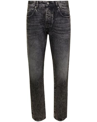 ICON DENIM 'kanye' Black Five-pocket Jeans With Logo Patch In Cotton Denim Man - Gray