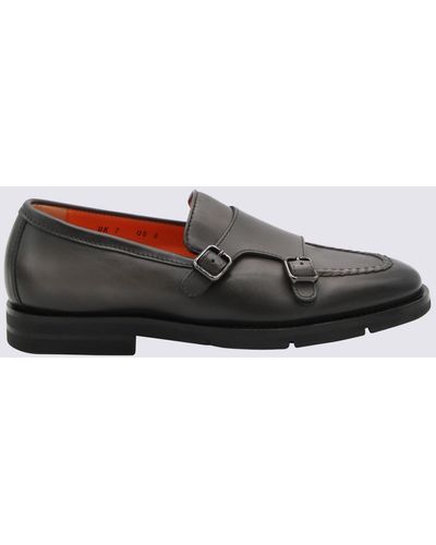 Santoni Grey Leather Loafers - Black