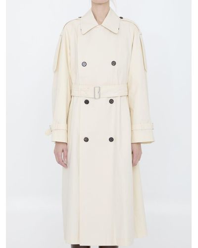 Burberry Long Trench In Gabardine - Natural