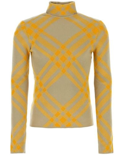 Burberry Checked Roll-neck Sweater - Yellow