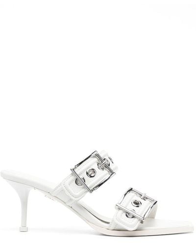 Alexander McQueen Punk Double-buckle Leather Mules - White