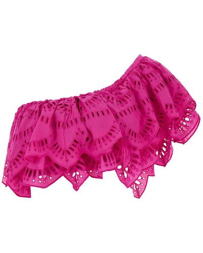 Charo Ruiz Fuchsia One-Shoulder Top With Crochet Work - Pink
