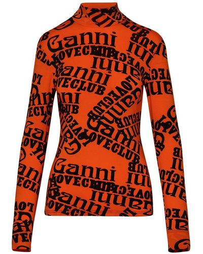 Ganni Orange Lyocell Blend Turtleneck Sweater - Red