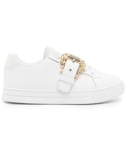 Versace Logo-buckle Leather Trainers - White