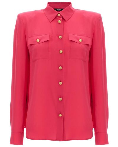 Balmain Logo Button Shirt Shirt, Blouse - Pink