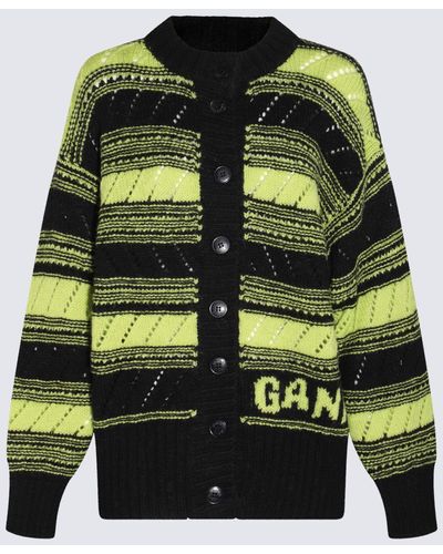 Ganni Black And Lime Green Wool Cardigan