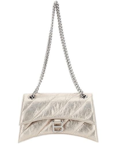Balenciaga 'crush Small' Gold Crossbody Bag With B Logo Detail In Quilted Leather Woman - Natural
